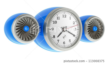 Clock with two jet engines. 3D rendering 113008375