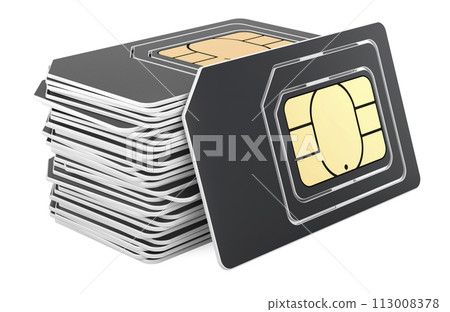 Stack of black SIM cards, 3D rendering Stack of black SIM cards, 3D rendering 113008378