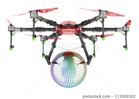 Drone with mirror disco ball, 3D rendering Drone with mirror disco ball, 3D rendering 113008382