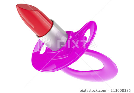 Makeup for Kids, concept. Pacifier with lipstick, 3D rendering 113008385
