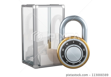 Election ballot box with combination lock. Election security, concept. 3D rendering Election ballot box with combination lock. Election security, concept. 3D rendering 113008389