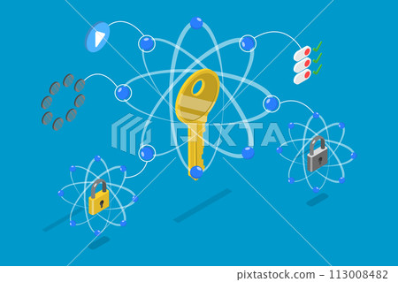 3D Isometric Flat Vector Illustration of Quantum Cryptography , Advanced Technologies for Data Security 3D Isometric Flat Vector Illustration of Quantum Cryptography , Advanced Technologies for Data Security 113008482