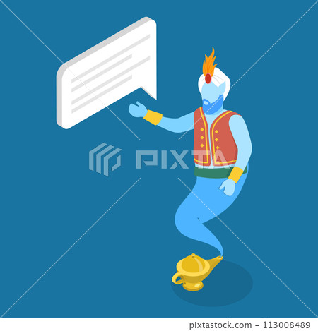 3D Isometric Flat Vector Illustration of Make Your Wish, The Genie of the Lamp 3D Isometric Flat Vector Illustration of Make Your Wish, The Genie of the Lamp 113008489