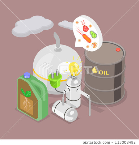 3D Isometric Flat Vector Illustration of Anaerobic Digestion, Organic Fertilizer, Green Energy 113008492