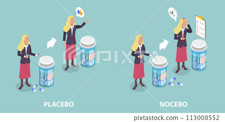 3D Isometric Flat Vector Illustration of Placebo And Nocebo, Medicine Side Effects 3D Isometric Flat Vector Illustration of Placebo And Nocebo, Medicine Side Effects 113008552
