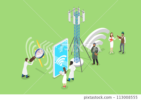 3D Isometric Flat Vector Illustration of Electromagnetic Fields, EMF Waves From Appliances and Devices 3D Isometric Flat Vector Illustration of Electromagnetic Fields, EMF Waves From Appliances and Devices 113008555