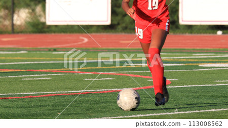 Soccer player kicking the ball on a free kick Soccer player kicking the ball on a free kick 113008562