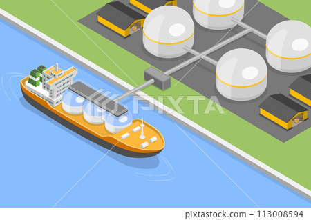 3D Isometric Flat Vector Illustration of LNG Carrier Ship, Oil and Gas Transportation 3D Isometric Flat Vector Illustration of LNG Carrier Ship, Oil and Gas Transportation 113008594