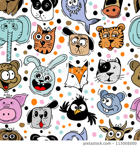 Seamless pattern of colored funny animals. Not AI, Color flat Vector illustration Seamless pattern of colored funny animals. Not AI, Color flat Vector illustration 113008800