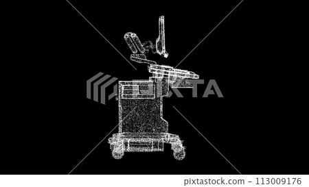 3D Ultrasound Machine on black background. Scientific Medical concept. Medical technology. Business advertising backdrop. For title, text, presentation. 3d animation 113009176
