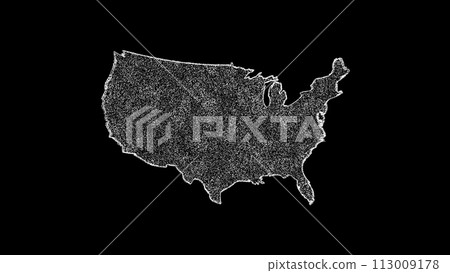 3D USA map on black background. Geographical concept. Geographic map. Business advertising backdrop. For title, text, presentation. 3d animation 3D USA map on black background. Geographical concept. Geographic map. Business advertising backdrop. For title, text, presentation. 3d animation 113009178