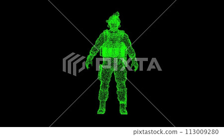 3D Marine soldier on black background. Military concept. Special Forces Soldier. Business advertising backdrop. For title, text, presentation. 3d animation 3D Marine soldier on black background. Military concept. Special Forces Soldier. Business advertising backdrop. For title, text, presentation. 3d animation 113009280