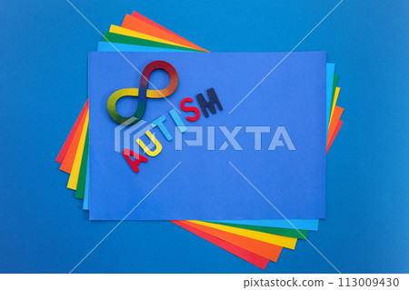 Autistic rainbow eight infinity symbol. Autism awareness day symbol. Autistic rainbow eight infinity symbol. Autism awareness day symbol. 113009430