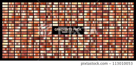 Bronze, copper orange glossy gradient, metal foil texture. Color swatch set. Collection of high quality gradients. Shiny metallic background. Design element. Vector illustration Bronze, copper orange glossy gradient, metal foil texture. Color swatch set. Collection of high quality gradients. Shiny metallic background. Design element. Vector illustration 113010053