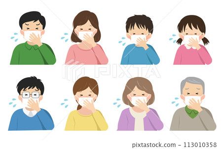 Vector illustration set of people with colds Vector illustration set of people with colds 113010358
