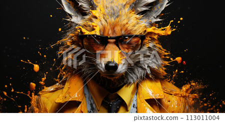 Cool Fox in Yellow Splash. AI generation 113011004