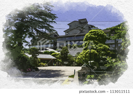 Watercolor style Tamatsukuri Onsen Minami Matsue City, Shimane Prefecture Watercolor style Tamatsukuri Onsen Minami Matsue City, Shimane Prefecture 113011511