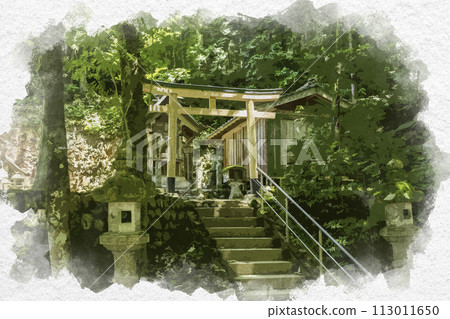 Watercolor style Tamatsukuri Onsen Tamatsukuriyu Shrine Setsuesha Matsue City, Shimane Prefecture 113011650