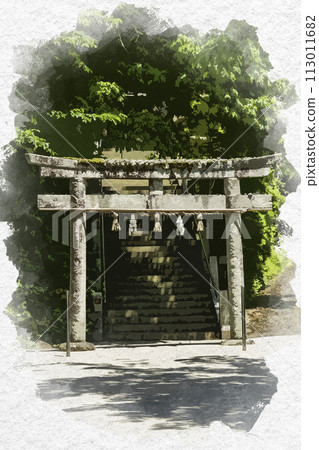 水彩風格玉造溫泉玉造湯神社鳥居門 島根縣松江市 113011682