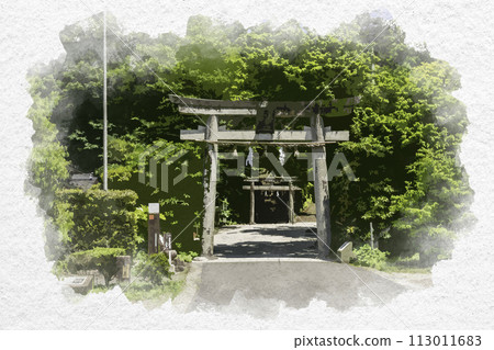 Watercolor style Tamatsukuri Onsen Tamatsukuriyu Shrine Torii Gate Matsue City, Shimane Prefecture 113011683
