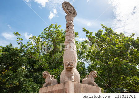 The Pillars of Ashoka before entering the Mahamewna gardens the sacred place of Jaya Sri Maha Bodhi in Anuradhapura, Sri Lanka. The Pillars of Ashoka is one of the Buddhist symbolic. The Pillars of Ashoka before entering the Mahamewna gardens the sacred place of Jaya Sri Maha Bodhi in Anuradhapura, Sri Lanka. The Pillars of Ashoka is one of the Buddhist symbolic. 113011761