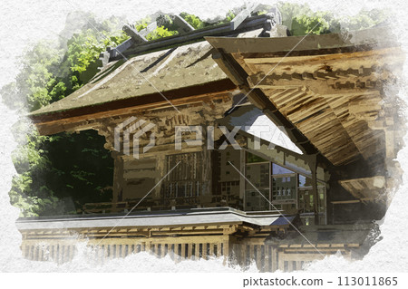 Watercolor style Tamatsukuri Onsen Tamatsukuriyu Shrine main shrine Matsue City, Shimane Prefecture 113011865