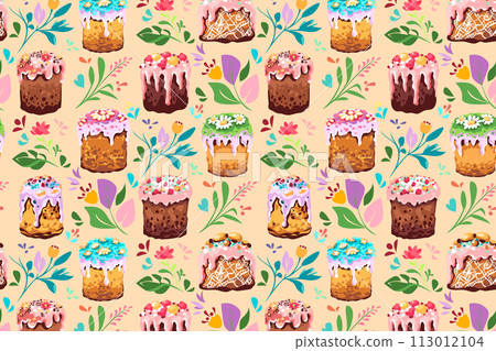 Vector Easter poster with Easter cakes Vector Easter poster with Easter cakes 113012104