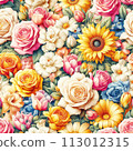 seamless pattern with flowers, colorful flowers background 113012315