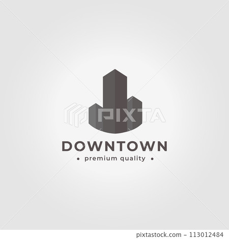 Skyscraper Logo Vintage Icon Vector Illustration Design, Downtown City Modern Concept, Hotel Landscape 113012484
