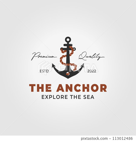 Vintage Anchor Logo Icon Design Vector Illustration Retro, Ship Rope Concept With Nail 113012486