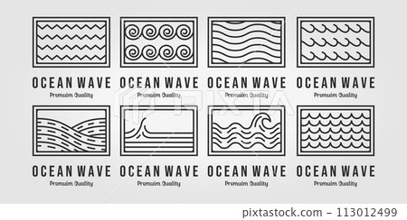 Set Bundle of Minimalist Waves Logo Icon Line Art Vector Design Illustration 113012499