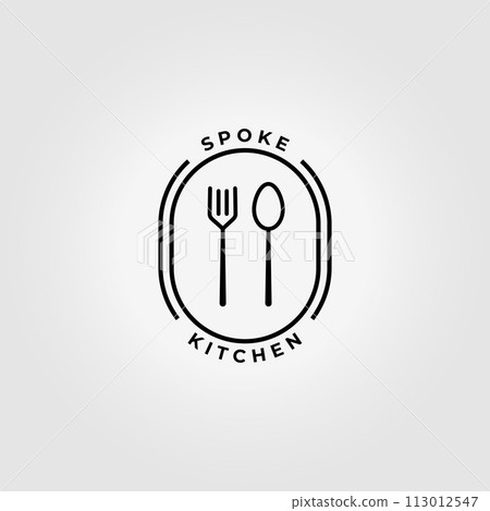 Minimalist Emblem of spoon fork logo icon line art vector illustration design 113012547