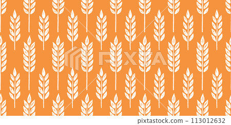 Wheat brush texture seamless pattern background. Hand drawn crayon brush abstract floral wheat seamless pattern. Floral abstract grunge hand drawn print background. Vector 113012632