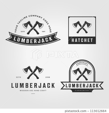Lumberjack Ax Logo Icon Vector Vintage Illustration Design 113012664