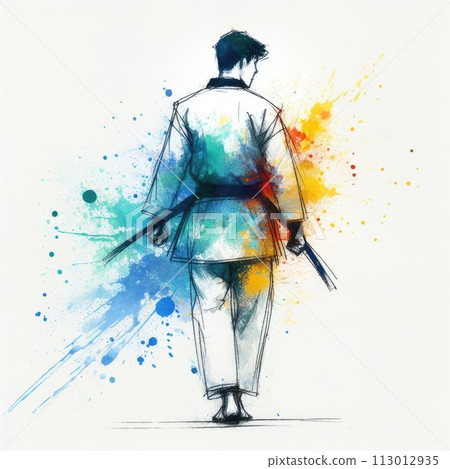 Taekwondo in watercolor splash paint illustration with Generative AI. Taekwondo in watercolor splash paint illustration with Generative AI. 113012935