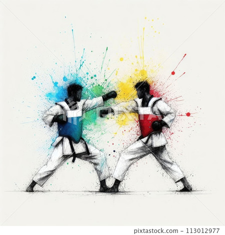 Taekwondo in watercolor splash paint illustration with Generative AI. Taekwondo in watercolor splash paint illustration with Generative AI. 113012977