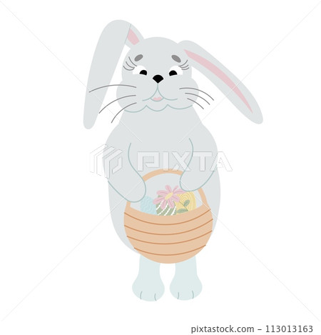 An Easter bunny cartoon rabbit holding a giant Easter egg illustration 113013163