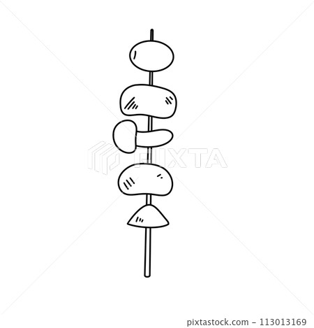 A skewer with various shapes of food on it A skewer with various shapes of food on it 113013169