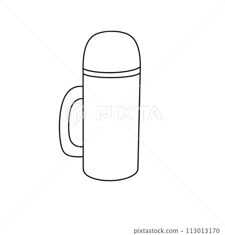 A white mug with a handle sits on a white background 113013170