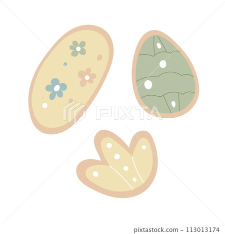 Set of decorated easter cookies of different forms. Assorted cookies, good for holiday design Set of decorated easter cookies of different forms. Assorted cookies, good for holiday design 113013174
