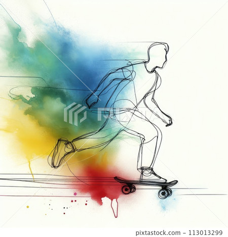 Hand drawn skateboarding in Generative AI. 113013299