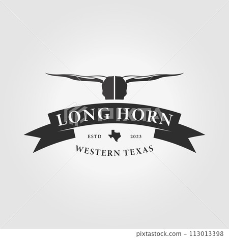 badge longhorn logo vector illustration design, western texas typography badge longhorn logo vector illustration design, western texas typography 113013398