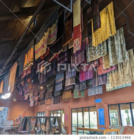 Thai silk fabrics for sale in a shop in Bangkok, Thailand. 113013466