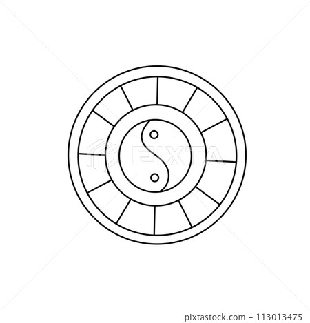 A circle with a yin and yang symbol in the center 113013475