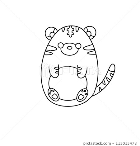 A cute cartoon tiger is sitting on its hind legs 113013478