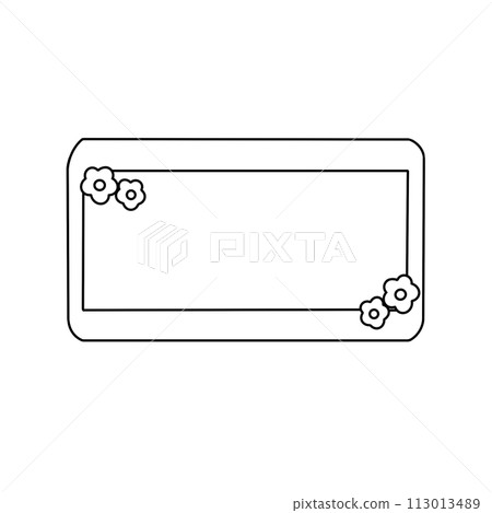 A white background with a black square with flowers on it A white background with a black square with flowers on it 113013489