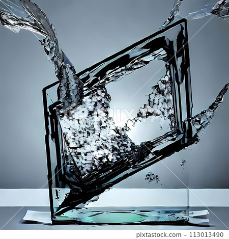 玻璃破碎的那一刻和碎片的定格攝影風格 113013490