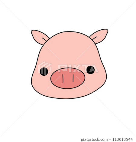 A cute pig with a pink face and black eyes 113013544