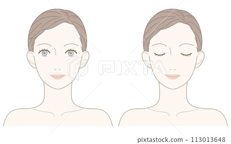 Female face front up to shoulders illustration (no cheek) 113013648