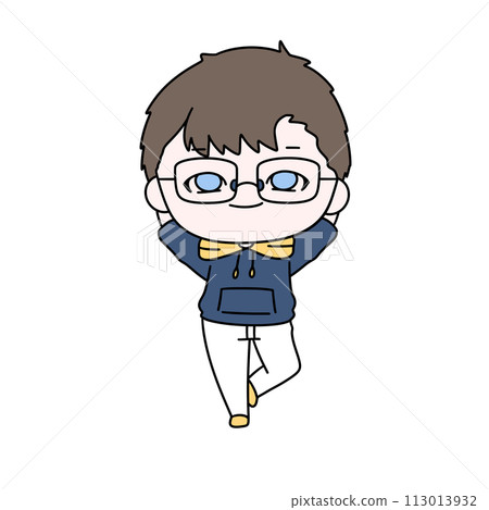 A cartoon boy wearing glasses and a blue hoodie is posing for a picture A cartoon boy wearing glasses and a blue hoodie is posing for a picture 113013932